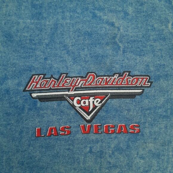 Vtg Harley Davidson Cafe Mens T Shirt Small Blue Y2k Motorcycle Biker - Picture 5 of 9